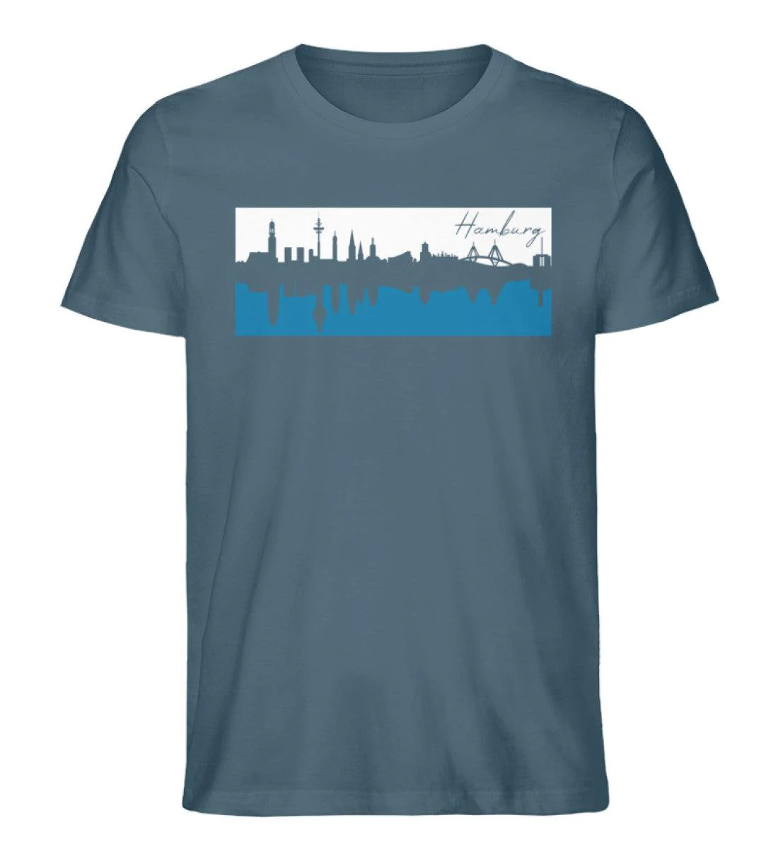 Hamburg Skyline Blau Weiss · Herren Premium Bio T-Shirt - Image 2